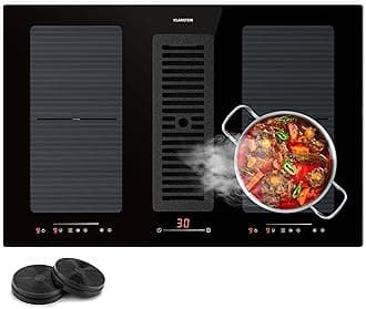 Klarstein 2-in-1 Electric Induction Hob & Kitchen Extractor Fan for Kitchen Islands, Steel Fan 391m³/h Airflow, Touch Control Induction Cooker Hoods, Flex Zone Ceramic Hob, Energy Class A+ Cooker Hood