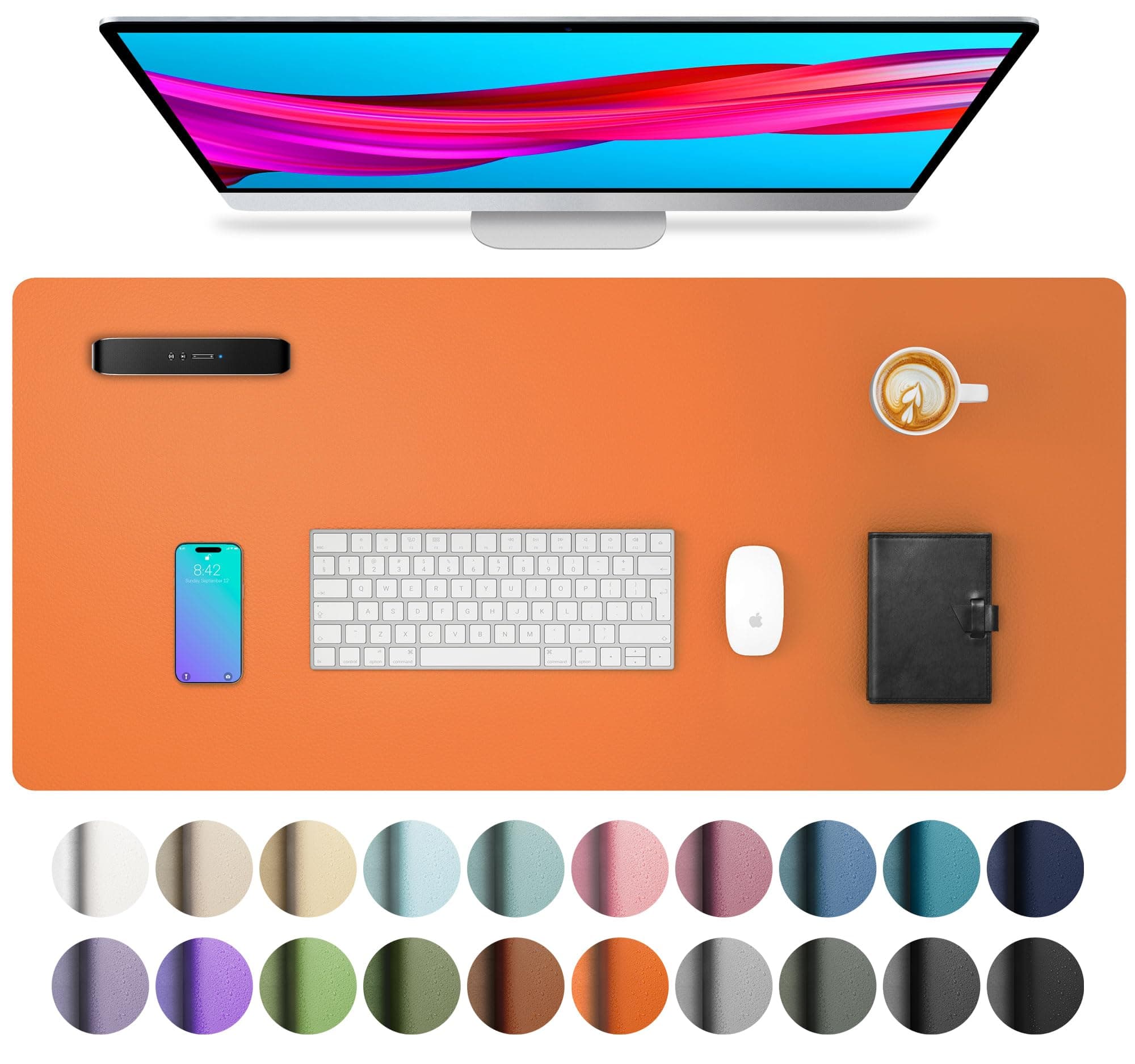 Leather Desk Pad Protector, Mouse Pad, Office Desk Mat, Non-Slip PU Leather Desk Blotter, Laptop Desk Pad, Waterproof Desk Writing Pad for Office and Home (31.5" x 15.7",Hermes Orange)