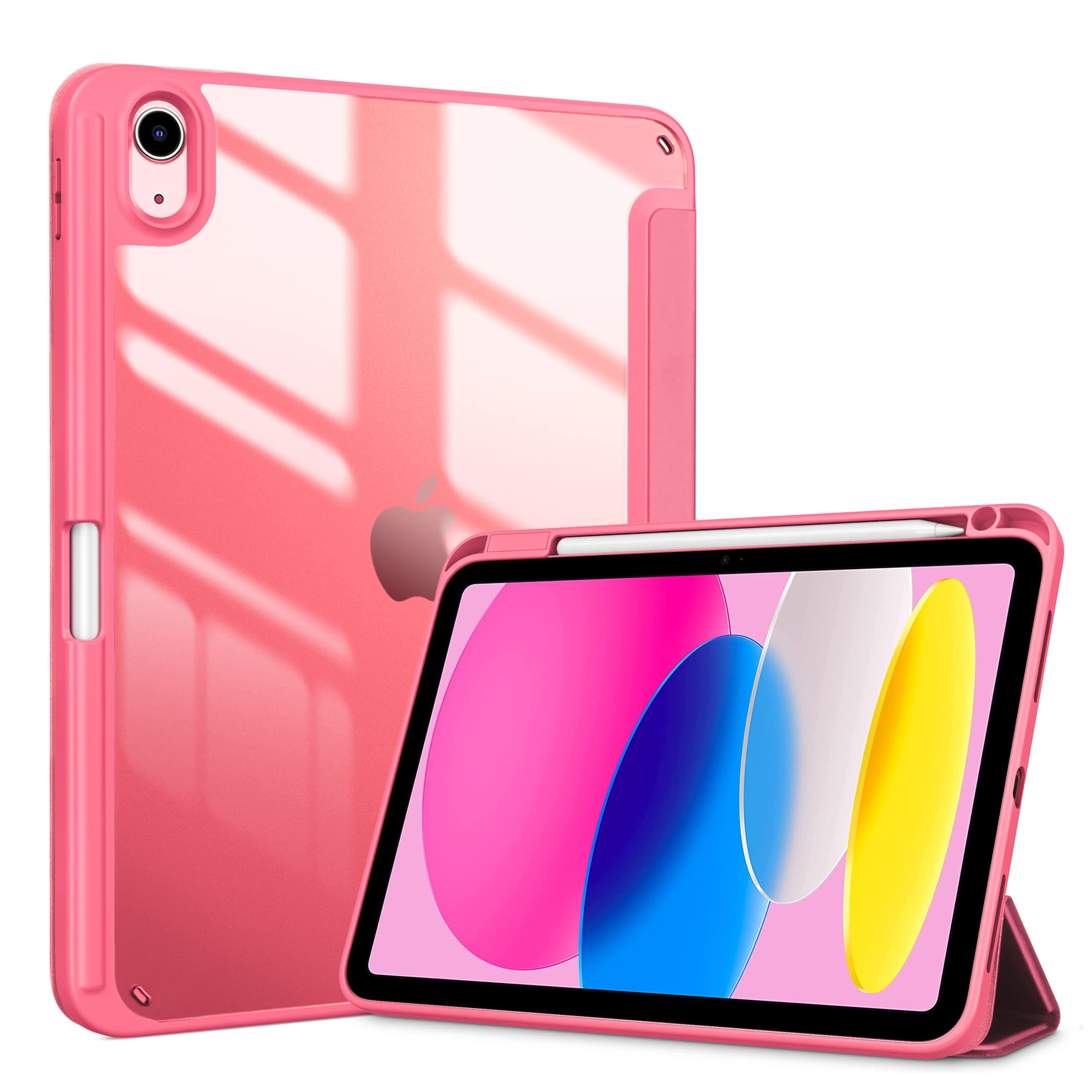 for iPad (A16) 11th Generation 11 Inch 2025/10th Generation 10.9 Inch 2022 Case with Pencil Holder, Hybrid iPad 11 10 Case with Clear Back, Supports Auto Wake/Sleep -Pink