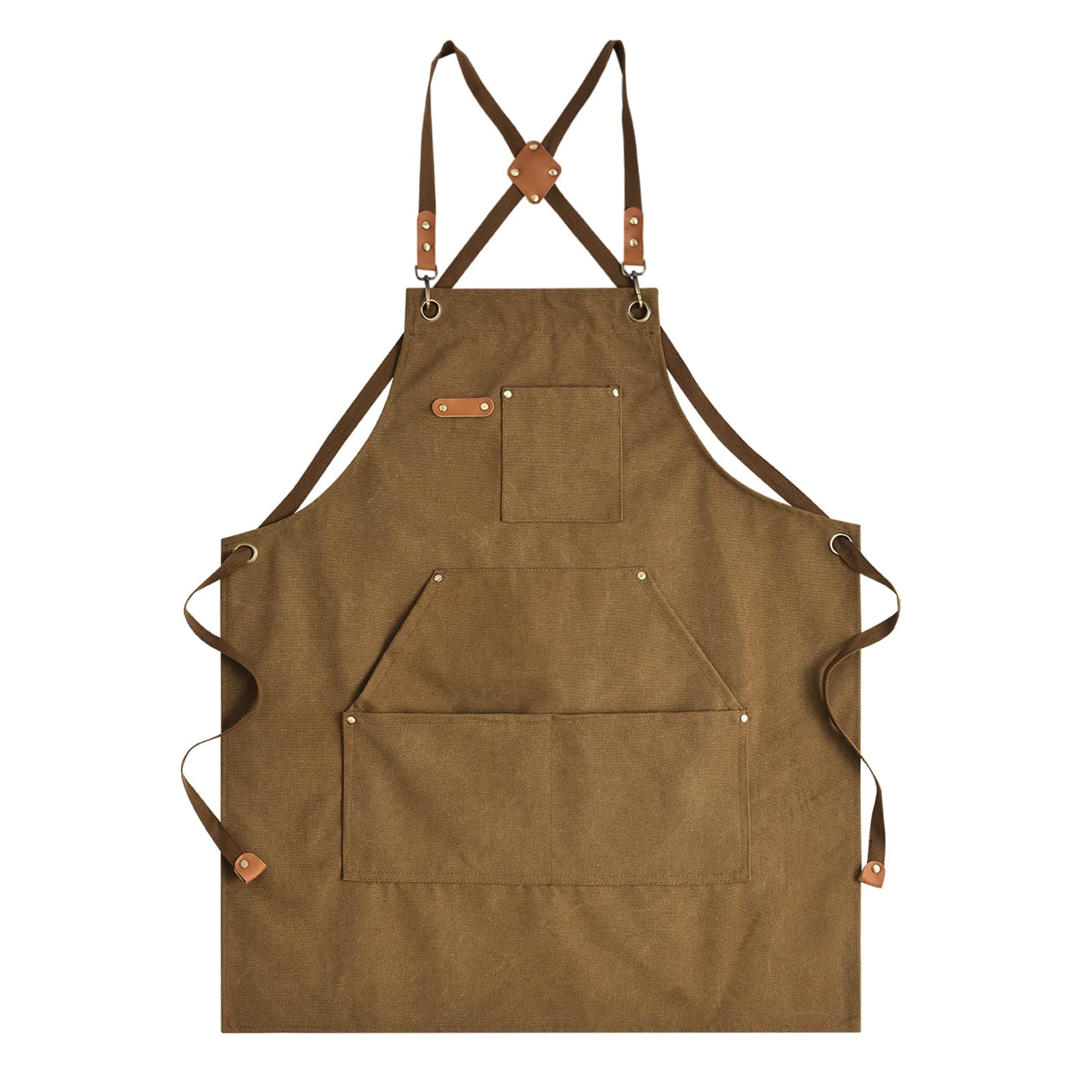 Canvas Aprons for Men Chef Apron, Work Apron with Large Pockets - 16oz Heavy Duty Cross Back, BBQ, Cooking