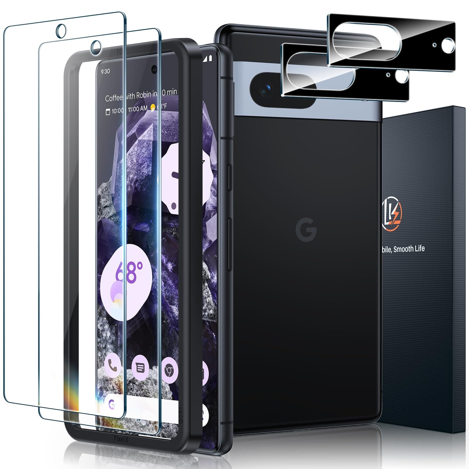Google Pixel 8 Screen Protector, LK with 2 Camera Lens Protectors, HD Ultra Thin 9H Hardness Tempered Glass Screen Protector for Pixel 8 [Fingerprint Compatible] Case Friendly