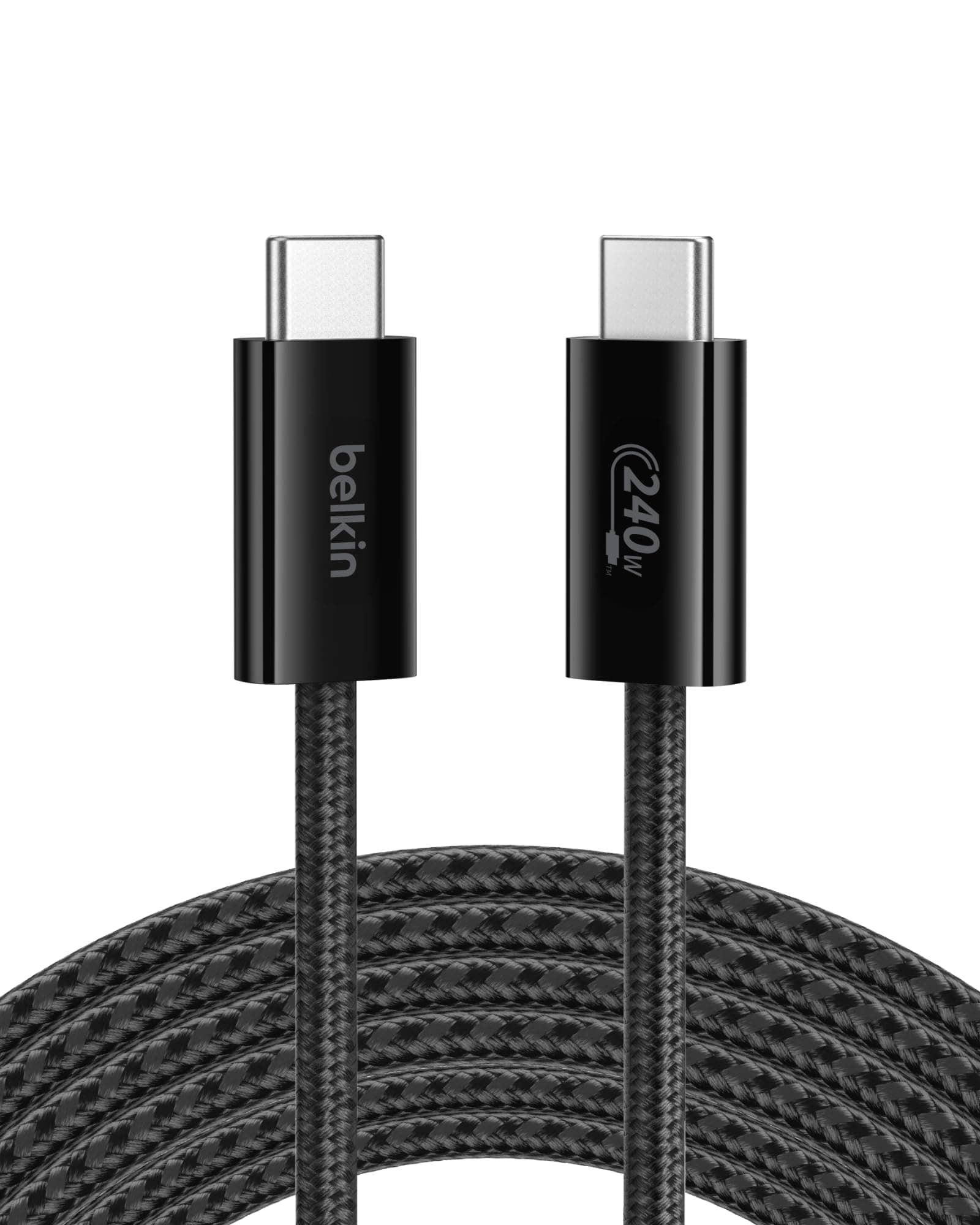 Belkin USB C to USB C Cable, 9.9ft, 240W - Type C Charger, iPhone Charger Cord, Soft, Braided, Flexible for iPhone 16, Galaxy S25, Pixel 9, MacBook, Chromebook, iPad Pro, Switch Steam Deck – Black