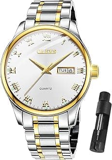 Classic Men Watches with Date,Stainless Steel Man Watch with Date, Bussiness Watches for Men,Luminous Quartz Mens Watches Black/White/Blue/Gold, Waterproof Male Watch with Week