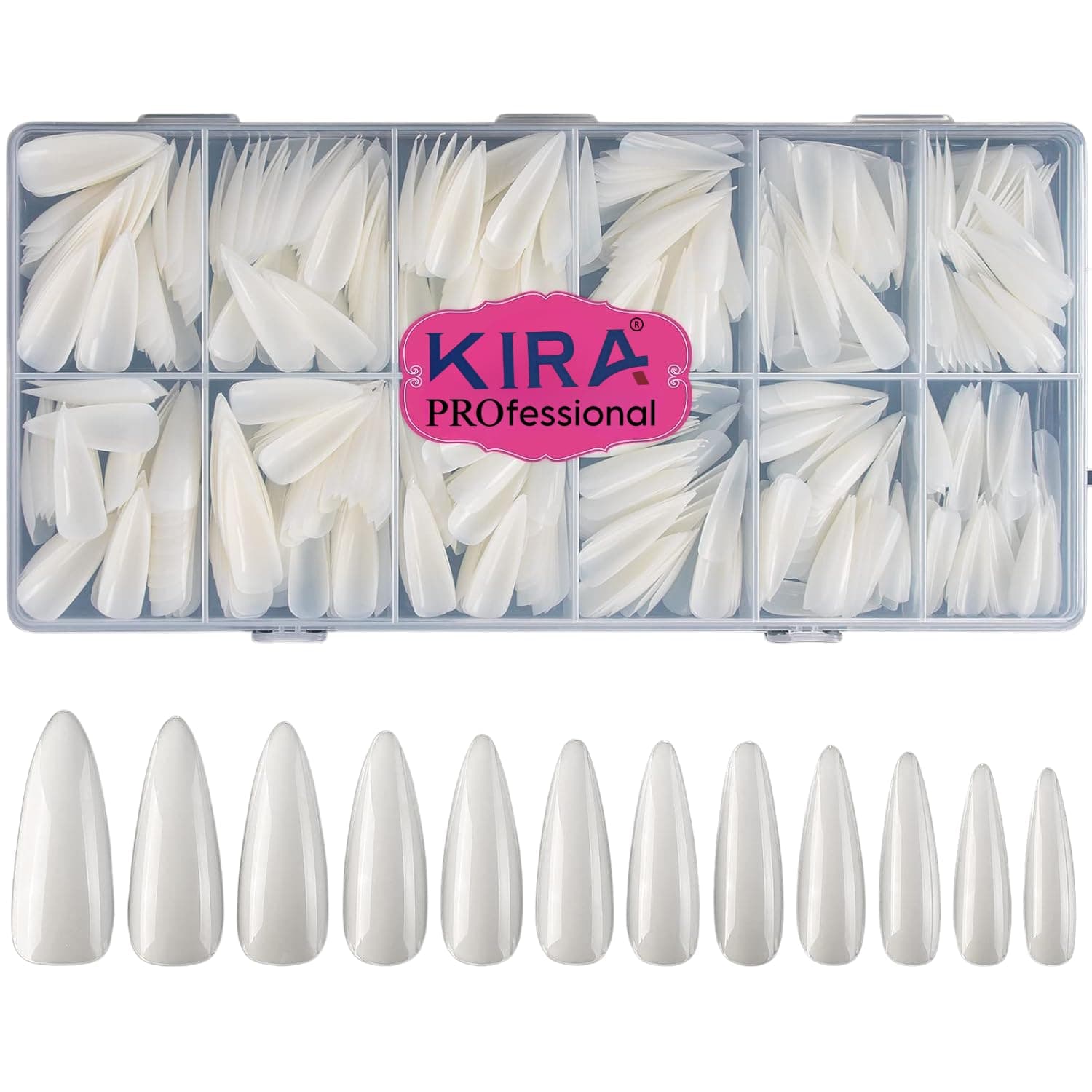 Long Stiletto Sharp False Nails Natural Claw Full Cover Artificial Fake Nail Art Tip 500Pcs For Nail Salon,10 Sizes (Natural)