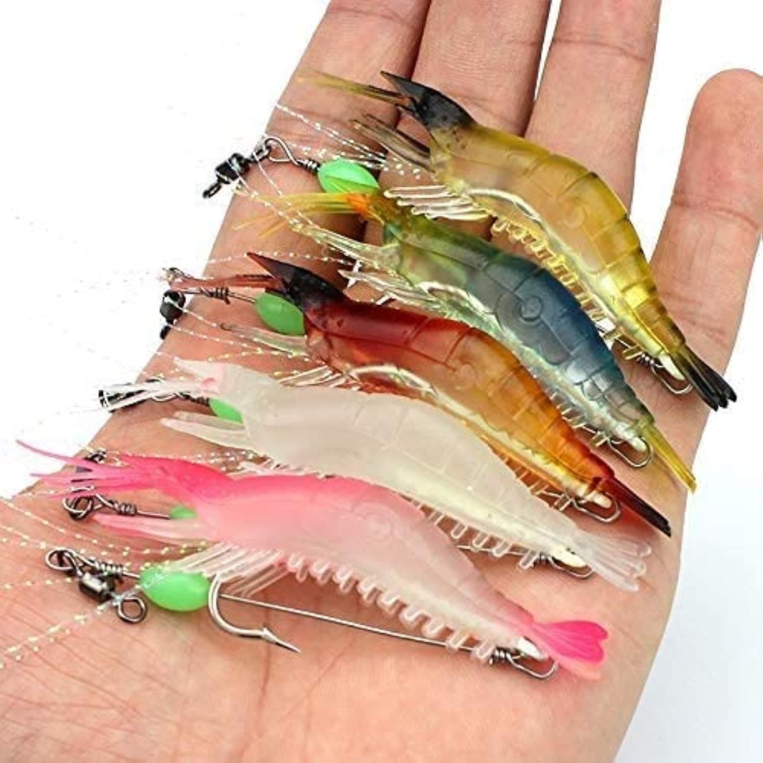 Soft Luminous Shrimp Lure Set with Hooks (5 Pieces)
