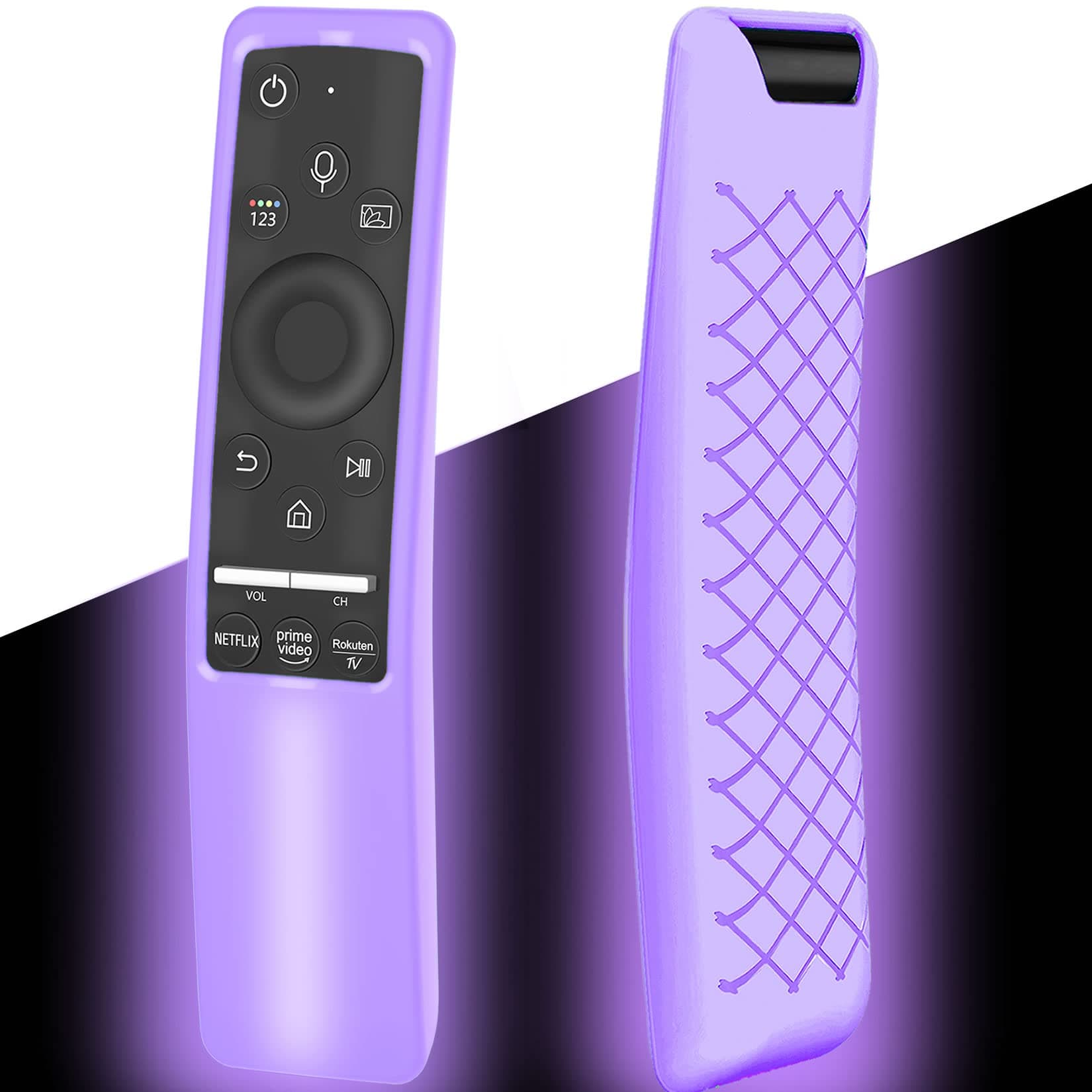 LambcareCase Compatible with Samsung Smart TV Remote Controller BN59 Series, Light Weight Silicone Cover Protector Shockproof Anti-Slip Remote Skin Sleeve - Black (Glow Purple)
