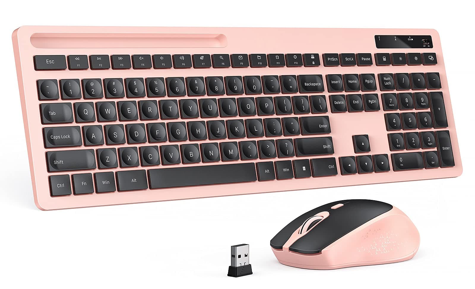 Vivefox Wireless Keyboard and Mouse Combo - Keyboard with Phone Holder, 2.4GHz Silent USB Wireless Keyboard Mouse Combo, Full-Size Keyboard and Mouse for Computer, Desktop and Laptop (Pink)