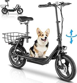 Caroma Peak 500W Electric Scooter with Seat, 14" Fat Tire Electric Scooters for Adults, 36V Battery up to 15 Miles&20MPH, Foldable Adult Electric Scooter for Commuting with Basket