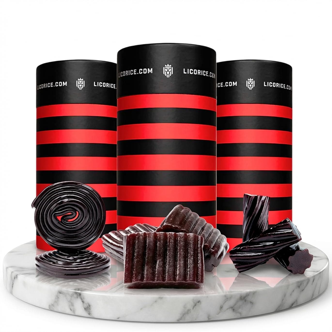 Licorice.com | Candy Gift Box | Soft & Chewy Black Licorice Trio | Australian Sweet & Rich Black Authentic Licorice Spirals & Pillows | Great Gift Idea for Holidays and Birthdays | Pack of 3
