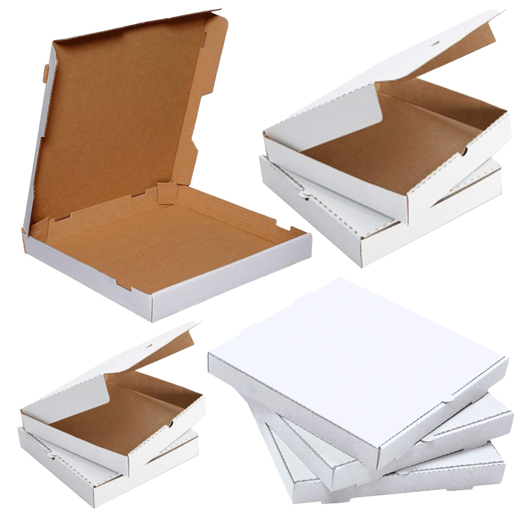 25 x Pizza Boxes 7" Flat Cardboard Postal Takeaway Style Plain White Boxes