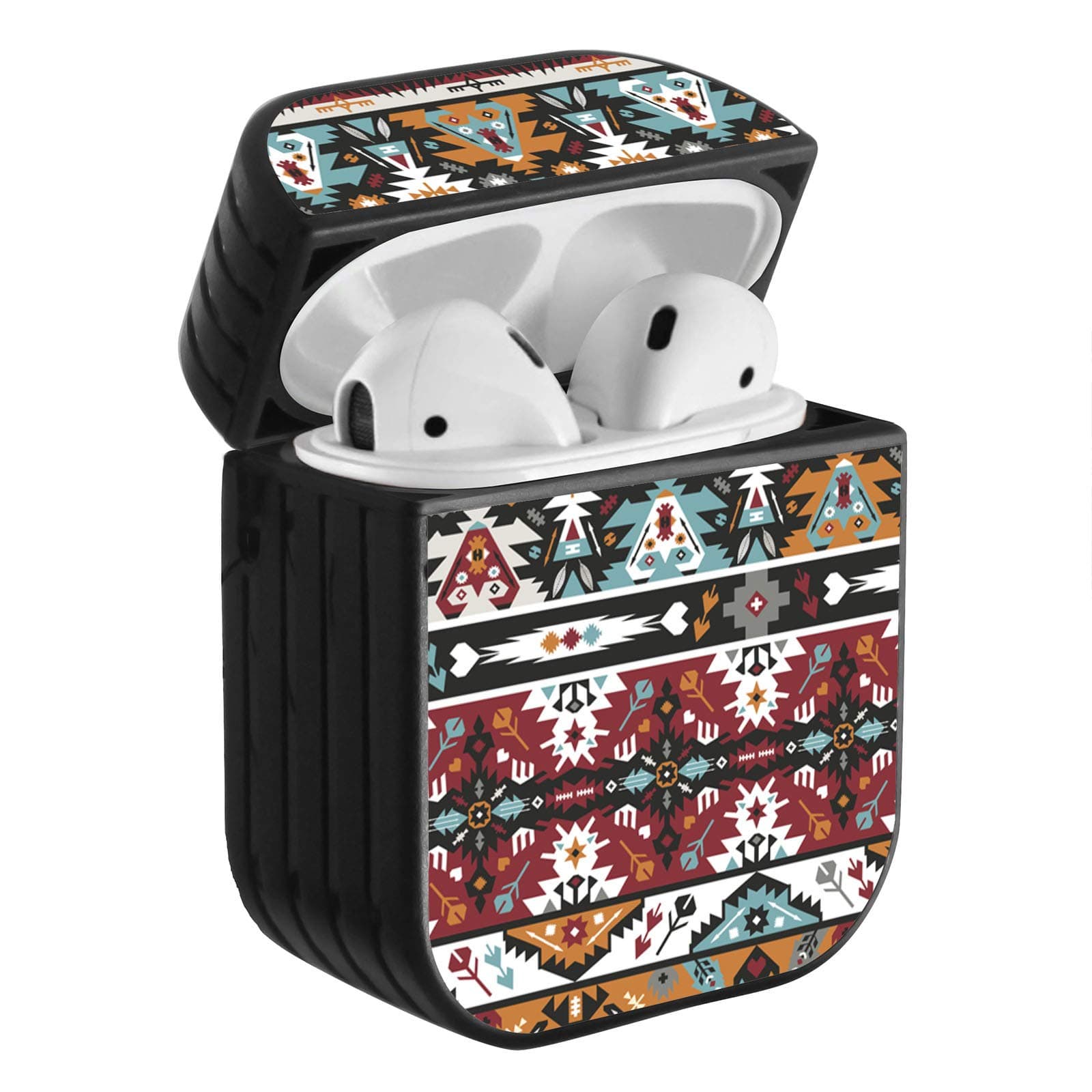 Shockproof Portable Protective Hard Printing Pattern Cover Case with Carabiner Compatible with AirPods 2 & 1 / Tribal Aztec Pattern