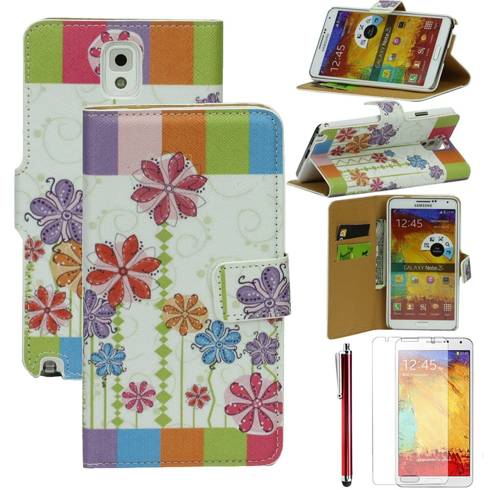 In Angel Galaxy Note 3 Case,Note 3 Case Fashion Pretty Folio Floral Wallet Credit Card Slot in-Build Stand Case for Girls