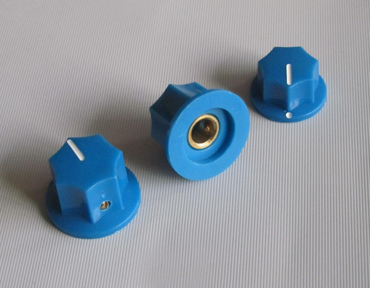 blue Large and Small Jazz Bass Knobs 1/4 inches, 3 pieces