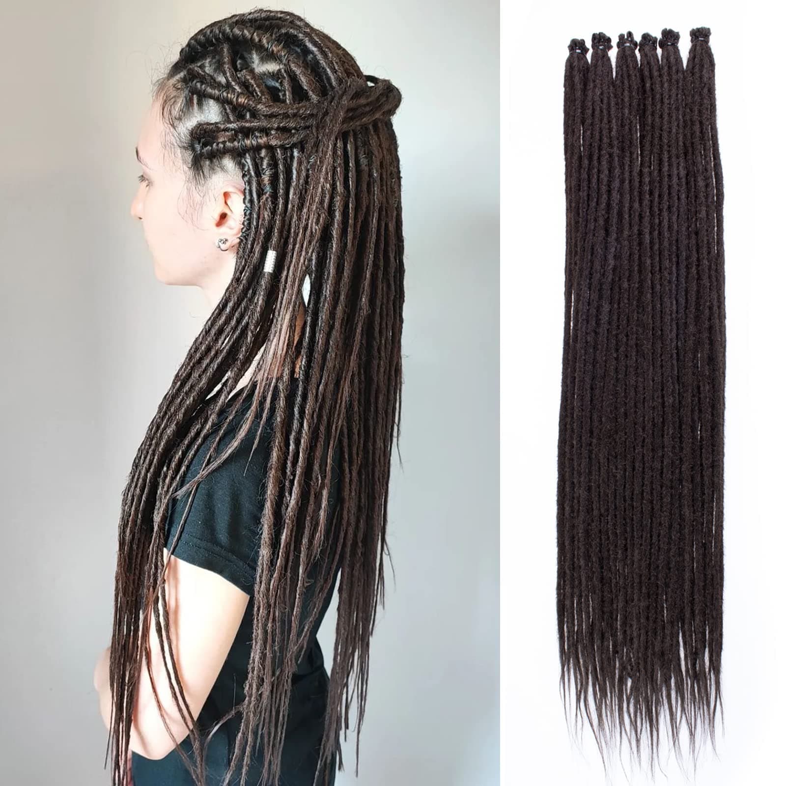 Leeven 36 Inch Synthetic Dreadlock Extensions 20 Strands Thin Chocolate Brown SE Dreads Handmade Reggae Style Crochet Hair 0.6 cm Width Loc Extensions for Women Men #4