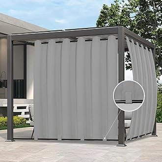 Easy-Going Outdoor Curtains Waterproof Windproof Weatherproof Curtain for Patio, Cabana, Porch, Pergola and Gazebo, Grommet Top and Tab Bottom Drape, 1 Panel, 110x108 inch, Light Grey