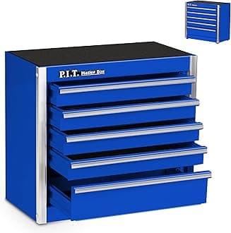 P.I.T. Mini Blue Tool Box, Portable 5-Drawer Micro Roll Cab Steel Tool Box with Liner, Blue Small Tool Case for Tools Storage, Home DIY