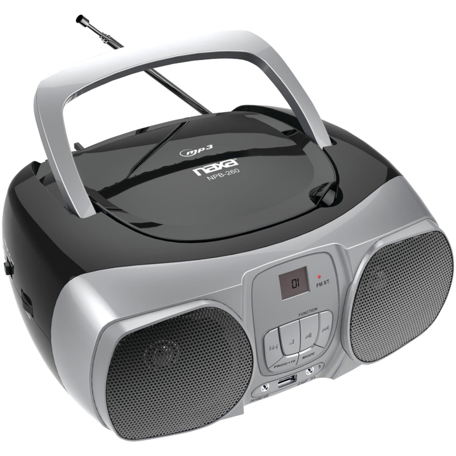 NAXA Electronics NPB-260 MP3/CD Boombox with USB Player, Black