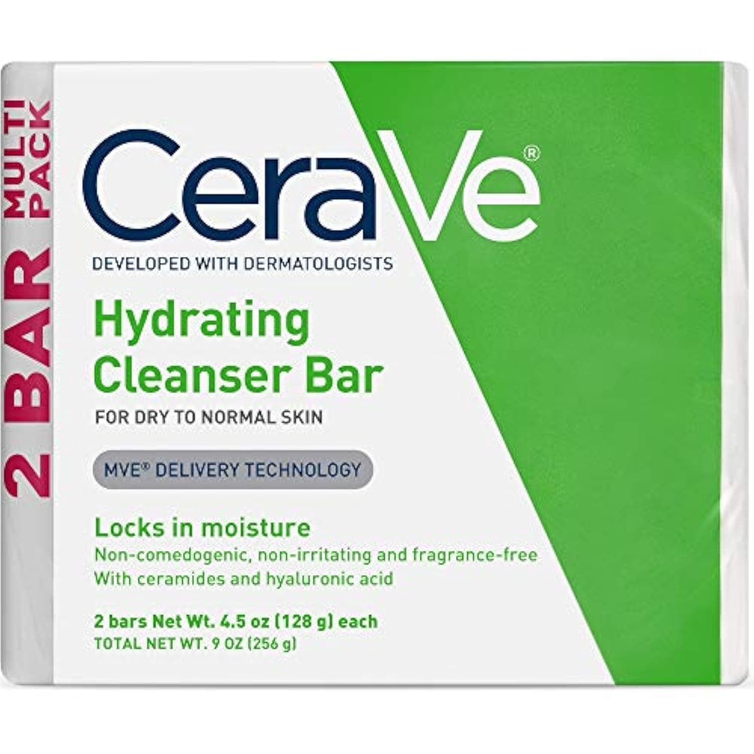 CeraVe Hydrating Cleansing Bar 2 Pack (4.5 oz each) Non Soap Alternative for Daily Body and Facial Washing, Dry to Normal Skin