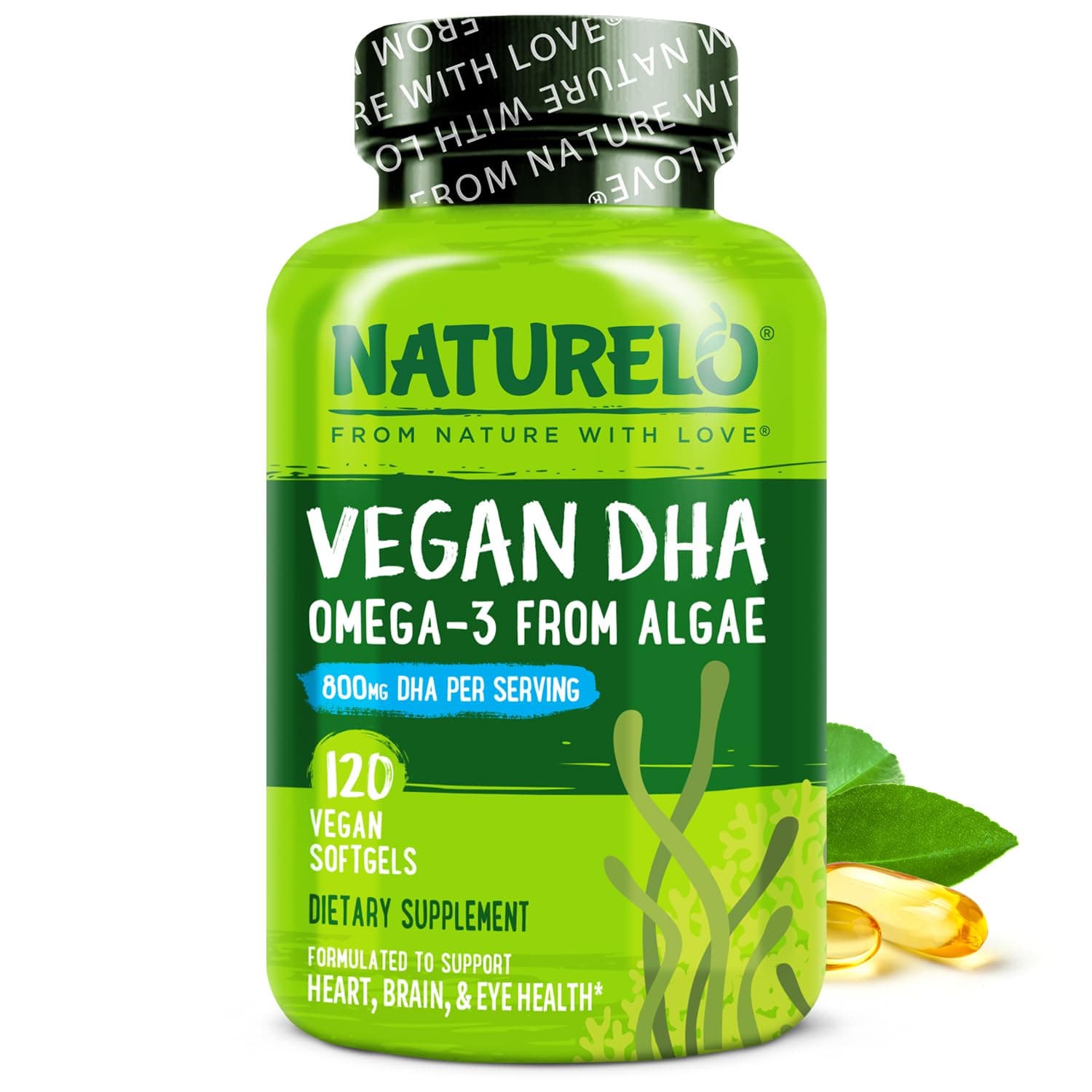 Vegan DHA, Vegan Omega 3 Supplement, 120 Softgels, Supports Brain/Heart/Eye Health, Complements Prenatal Vitamins, Essential Fatty Acids, Omega 3 Supplement for Women & Men
