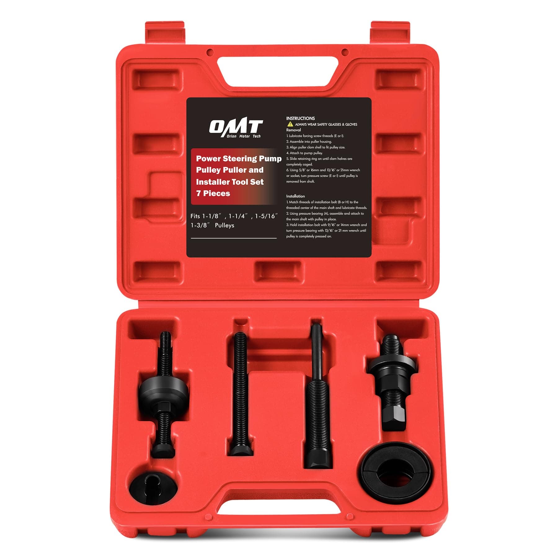 Orion Motor Tech Power Steering Pump Pulley Puller Installer Tool Set, Pump Pulley Remover Installer Tools Compatible with Ford, GM, and Chrysler