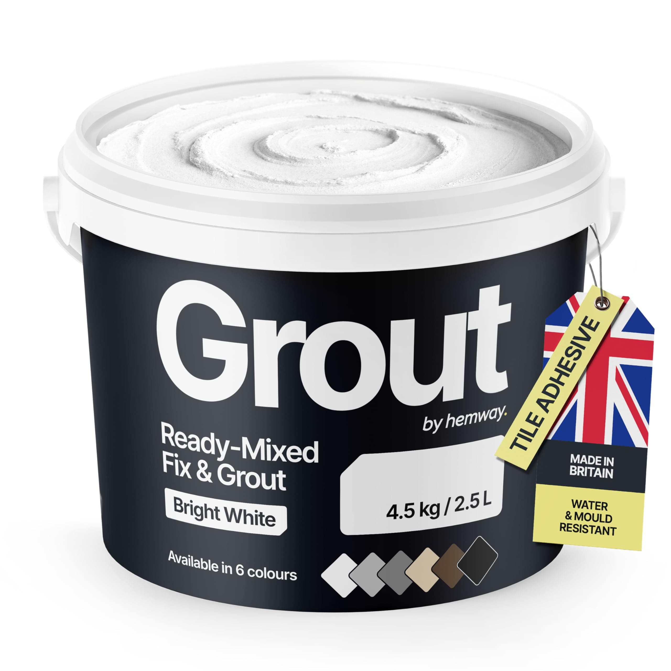 Bright White Ready Mixed Grout & Fix | Wall & Tile Adhesive 4.5kg / 2.5L | Water-Resistant, Anti-Mould, Easy to Use & Fast-Drying | Suitable as Kitchen, Bathroom Tile Grout - Bright White Grout