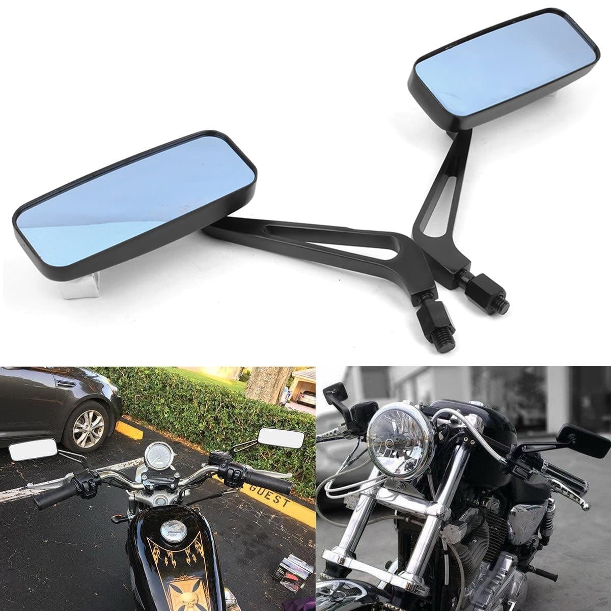 DREAMIZER 8mm 10mm Black Motorcycle Rectangle Rearview Handlebar Wing Mirror for Bobber Cruiser Choppers Touring ATV Sport Bike