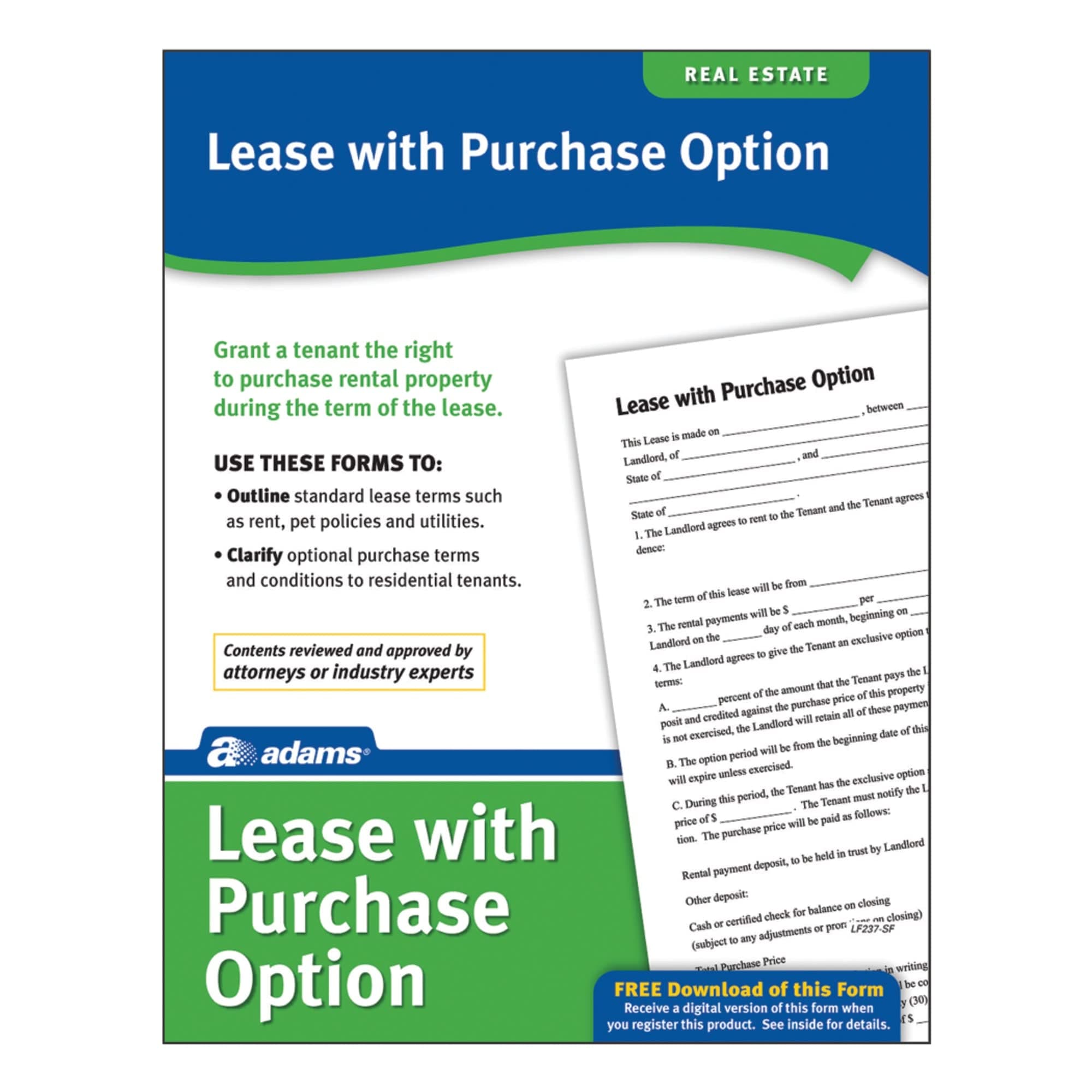 Adams Lease With Purchase Option Forms, 8.5 x 11 Inch, 4-Pack, White (LF237)