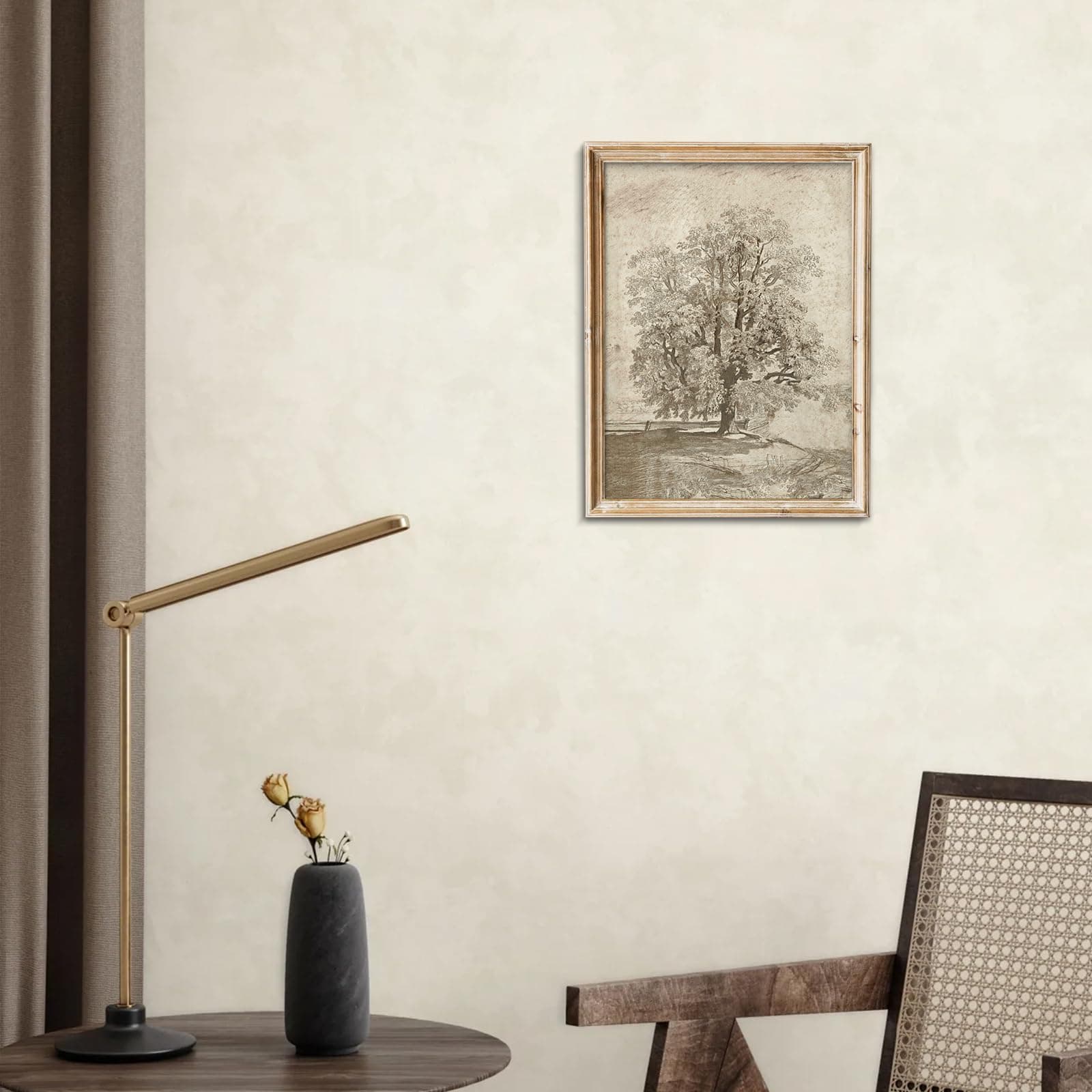 uniro Neutral Etching Vintage Tree Sketch Print, Tree Canvas Wall Art, Antique Rustic Home Decor, Landscape Wilderness Fine Drawing Painting Art Decorative Country/Farmhouse for Living Room, Bedroom,