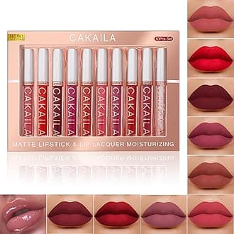 Azonee 9 Pcs Matte Liquid Lipstick Makeup Set + 1Pcs Lip Plumper Makeup Set, Matte liquid Long-Lasting Wear Non-Stick Cup Not Fade Waterproof Lip Gloss for Girls and Women Gift