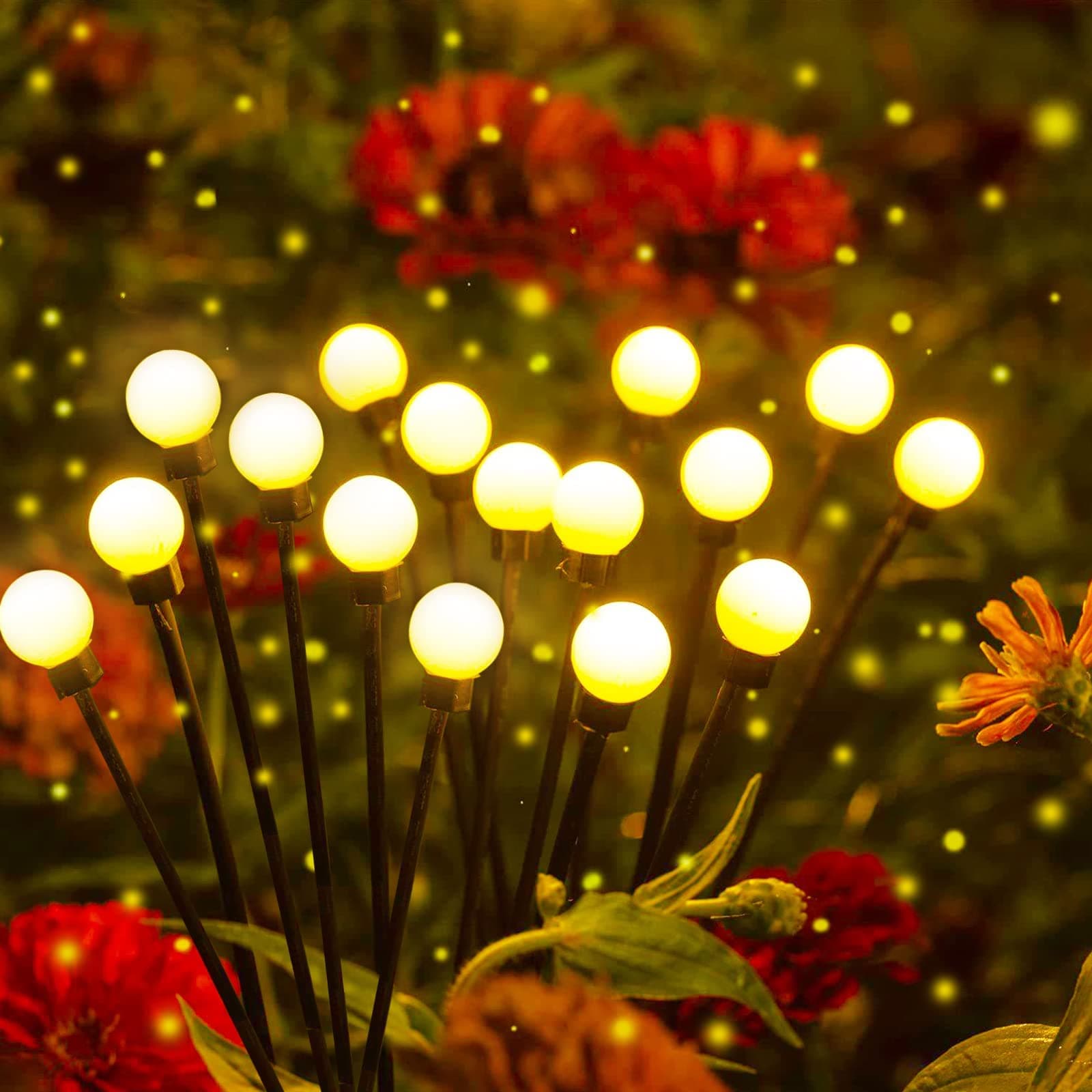 2Pack 24LED Solar Powered Firefly Lights, Firefly Lights Solar Outdoor,Solar Garden Lights, Swaying When Wind Blows, Solar Firefly Lights for Pathway Yard Patio Landscape, Fun Flowing in Wind-Bright