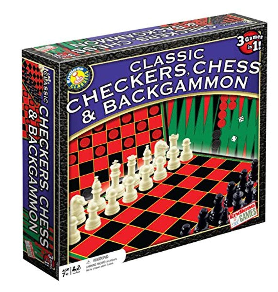 Classic Checkers, Chess and Backgammon Set - For Ages 7 Years and Up