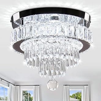 LEONTYNE 11.8 inch Crystal Chandeliers Modern Crystal Ceiling Light LED Chandeliers Semi Flush Mount Chandelier Light for Bedrooms Dining Living Room Hallway (6500K Cool White Light) [Energy Class E]