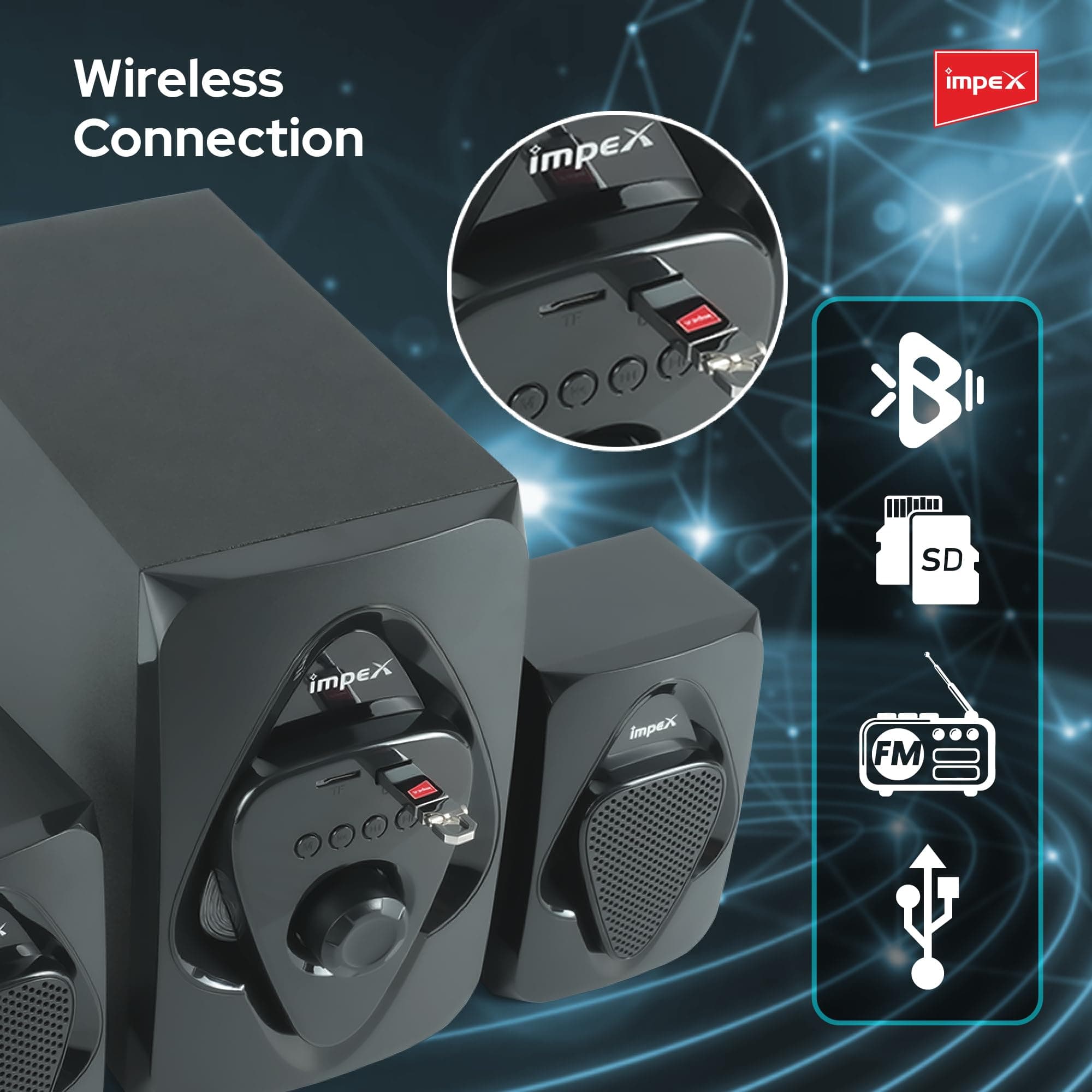 Impex Micro R1 HT 2115 20W 2.1 Channel Multimedia Speaker with Acoustimass speaker technology Remote Control MP3/WMA/FM Radio