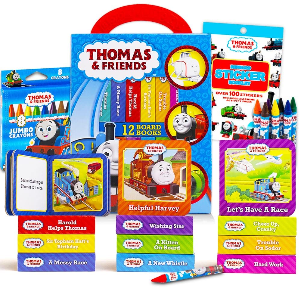 Thomas the Train Board Books Set - 12" My First Mini Thomas Books, Thomas and Friends Jumbo Crayons, and More (Thomas and Friends Travel Activity Set)