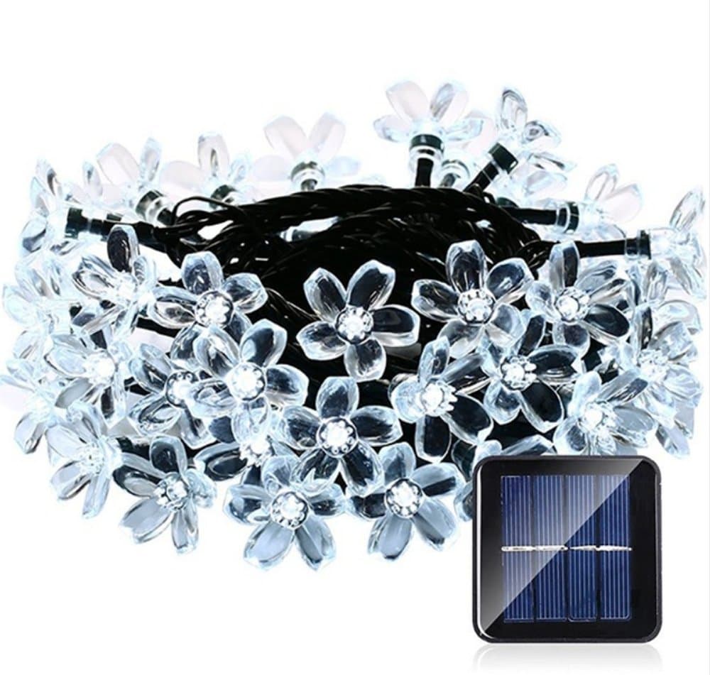 JKLcom String Lights Solar String Lights Solar Powered Garden Light Cherry Blossom Flower Decorative Fairy String Lights 22ft 50 LED Christmas Light for Patio,Lawn,Garden,Christmas,Holiday(White)