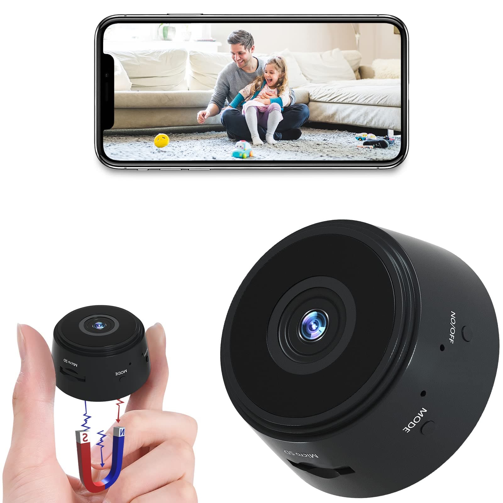 Wireless WiFi Hidden Camera with Night Vision Motion Detection,1080P Full HD Mini Spy Camera,Home Security Nanny Cameras for Home/Pet/Children