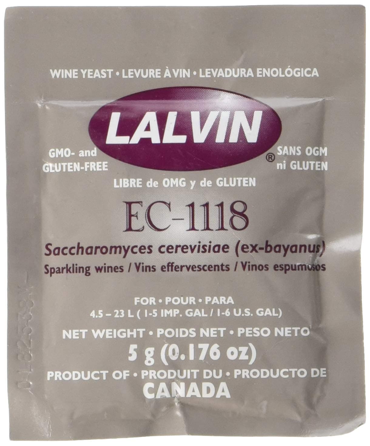 1 pack Ec-1118 Saccharomyces Bayanus (5 G. Pouch)