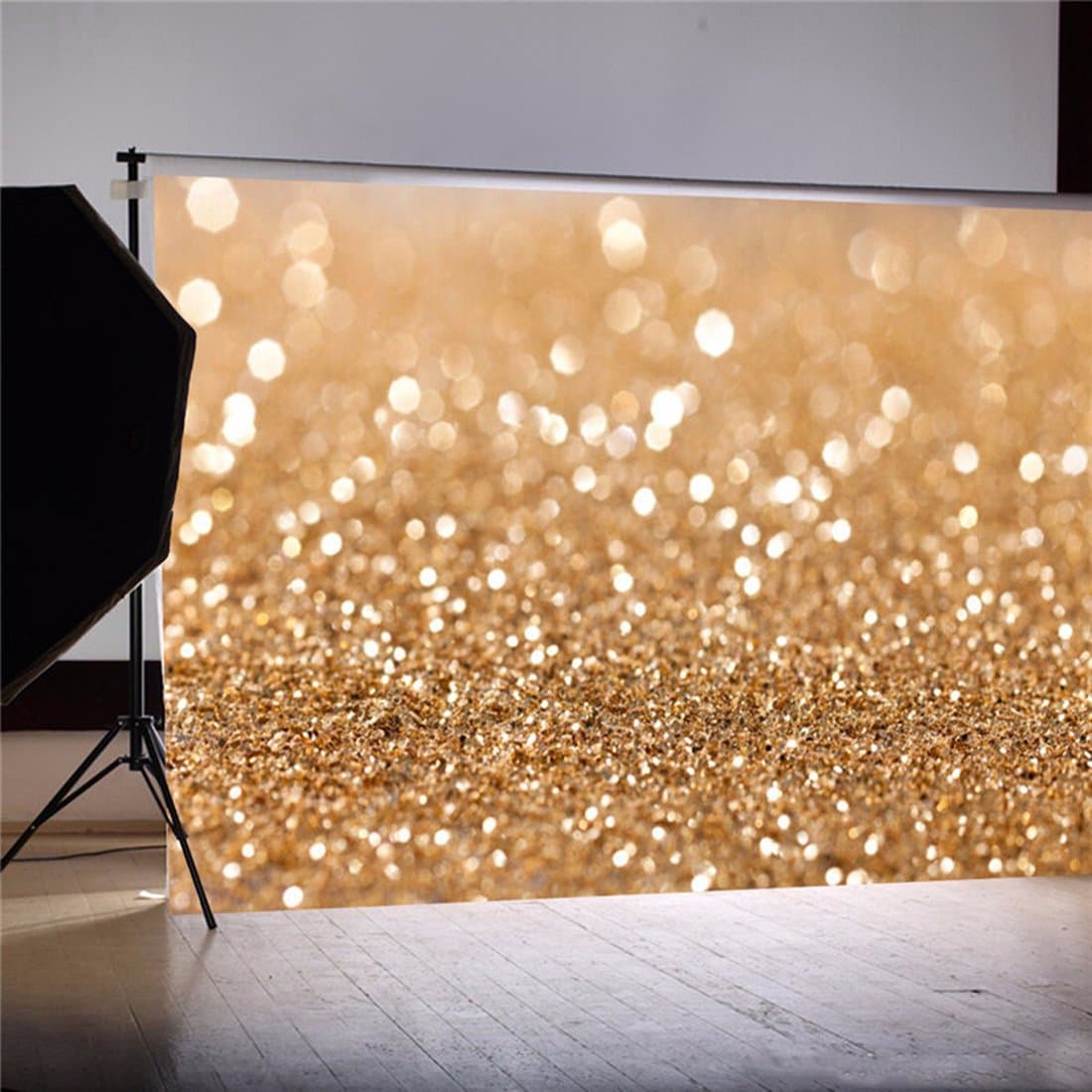 7 ft X 5 ft Gold Glitter Sequin Backdrop,Photography Video Background Screen,Vinyl Studio Props for Christmas Party Wedding Children Newborn Birthday