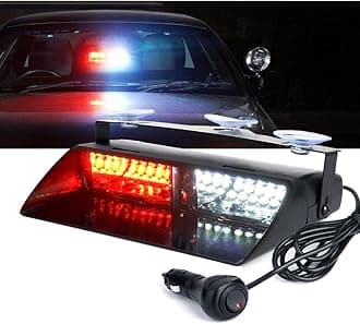 White Red LED Emergency Dash Strobe Light, Interior Windshield Safety Warning Firefighter Lights w/Suction Cups, 12V Windshield Visor Light Bar for Police Ambulance EMS Patrol Vehicles Trucks