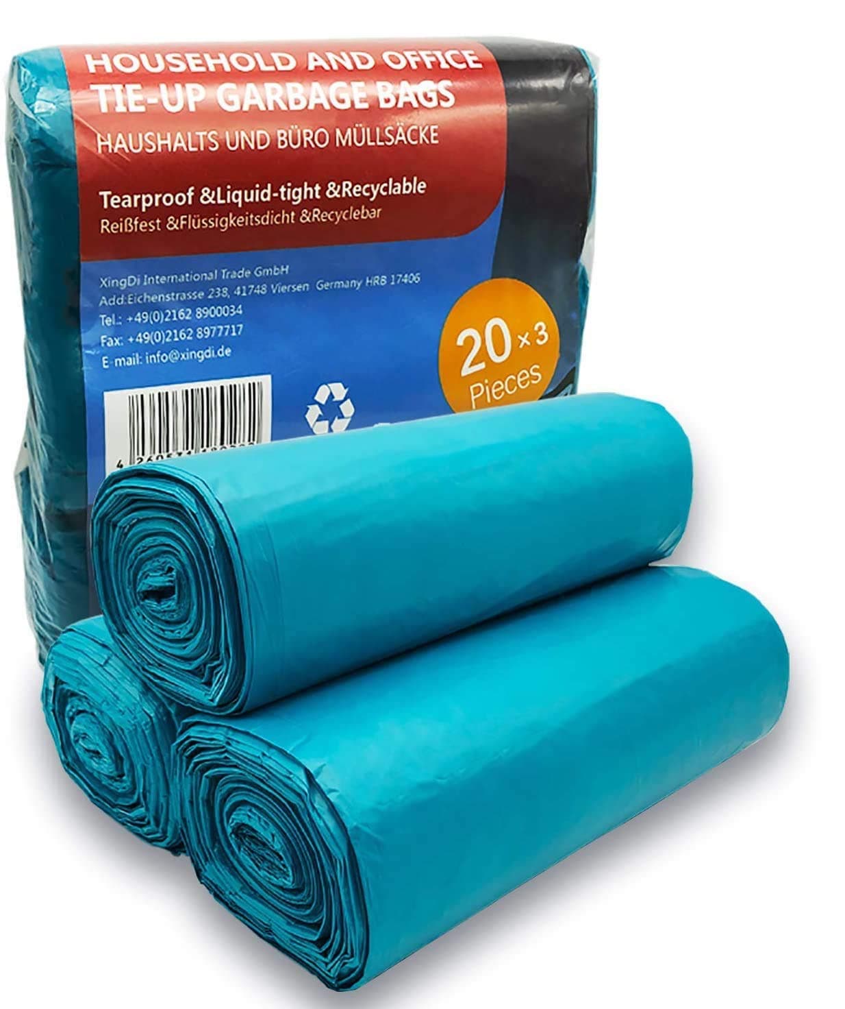 45 Litre Bin Liners, Home Waste Bin, for Kitchen, Bathroom, Ofﬁce Rubbish Bags, - 80×61cm HDPE Material - 60 Bags(Blue)