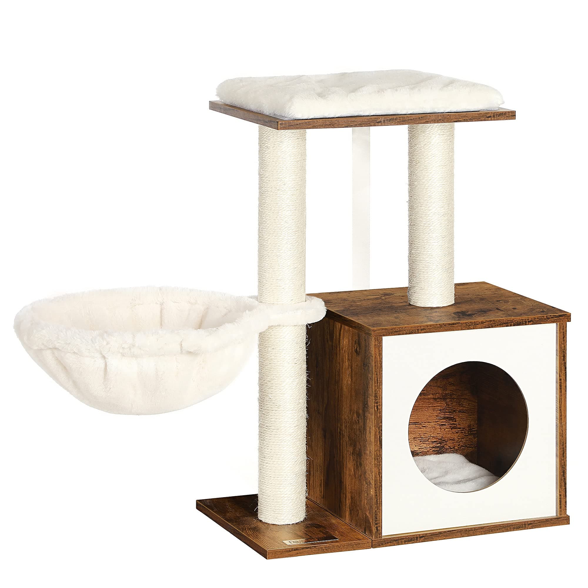 Small Cat Tree for Kittens, Modern Cat Tower for Indoor Cats, Cat Condo with Scratching Posts, Removable Washable Cushions, Rustic Brown UPCT122X01
