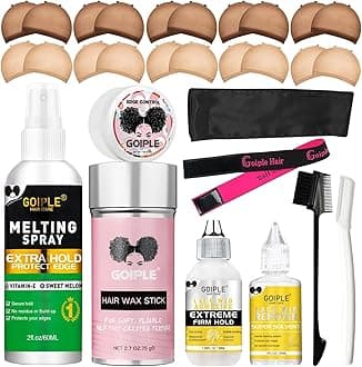 Wig Accessory Essentials Kit Lace Front Wig Glue & Remover, Wig Caps, Elastic Band, Hair Wax Stick, Edge Control, Edge Brush, Hair Shear Dermaplanning Razor Tool and Edge Scarf - 28PCS