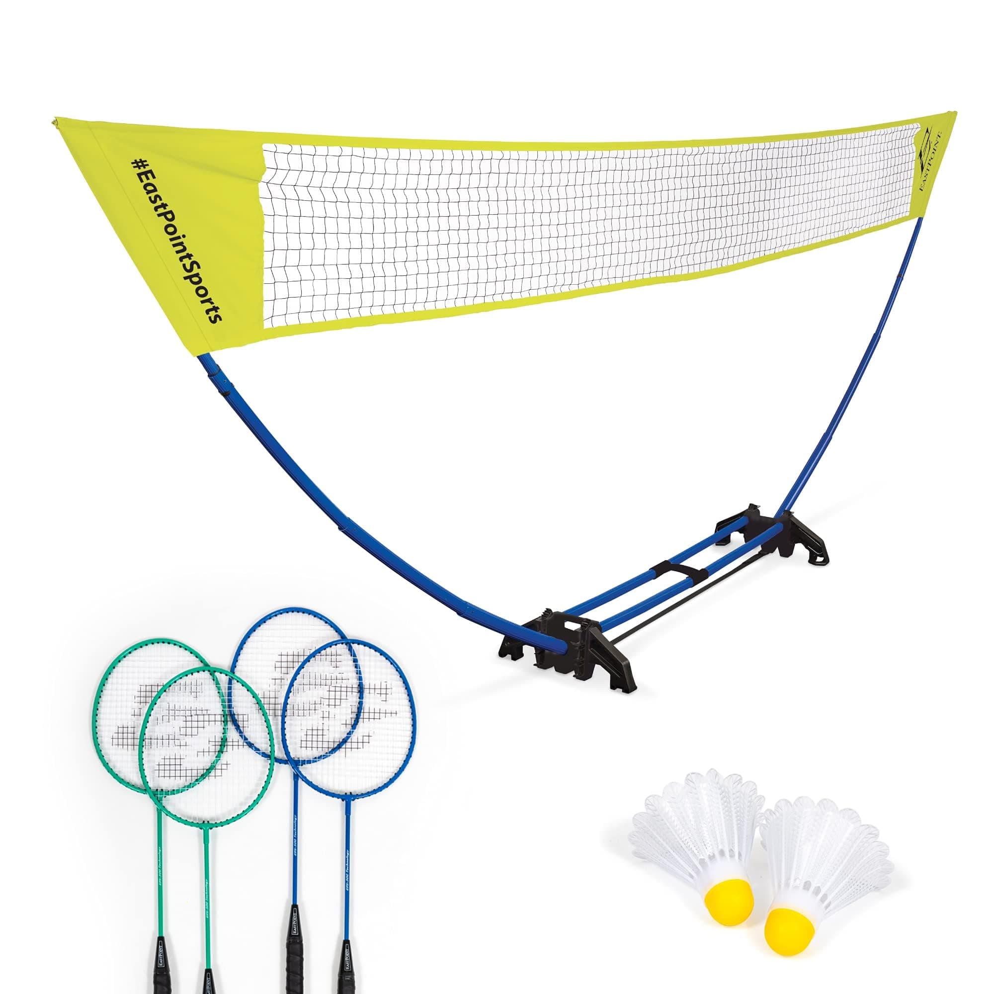 EastPoint Easy Setup Badminton Set - 5 ft Net, 4 Rackets, 2 Shuttlecocks - Quick Setup Net for Backyard Games - Steel Shaft Badminton Rackets for Family Games - Durable Shuttlecocks for Outdoor Sports