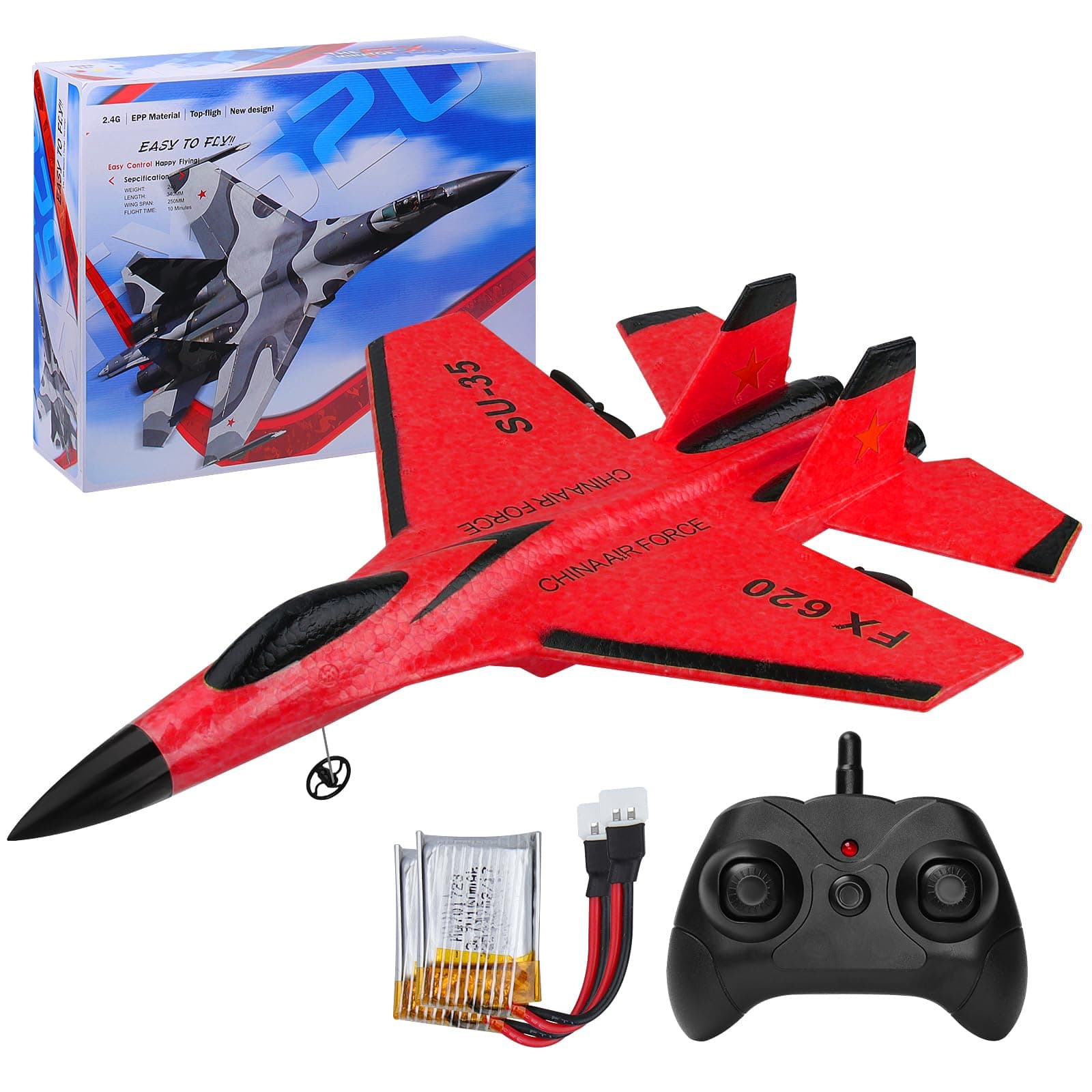 RC Airplane 2CH RC Plane 2.4GHz Remote Control Plane RTF SU35 RC Jet Easy to Fly FX620 Airplane Toys rc Planes for Adults, Kids and Beginner with Night Lights(Red)