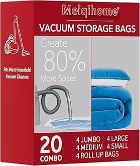 Vacuum Storage Bags 20 Combo (4 Jumbo/4Large/4 Medium/4 Small/4 Roll), Plastic Packaging Bags,Space Saver Sealer Bags for Clothes, Pillows, Comforters, Blankets, Bedding