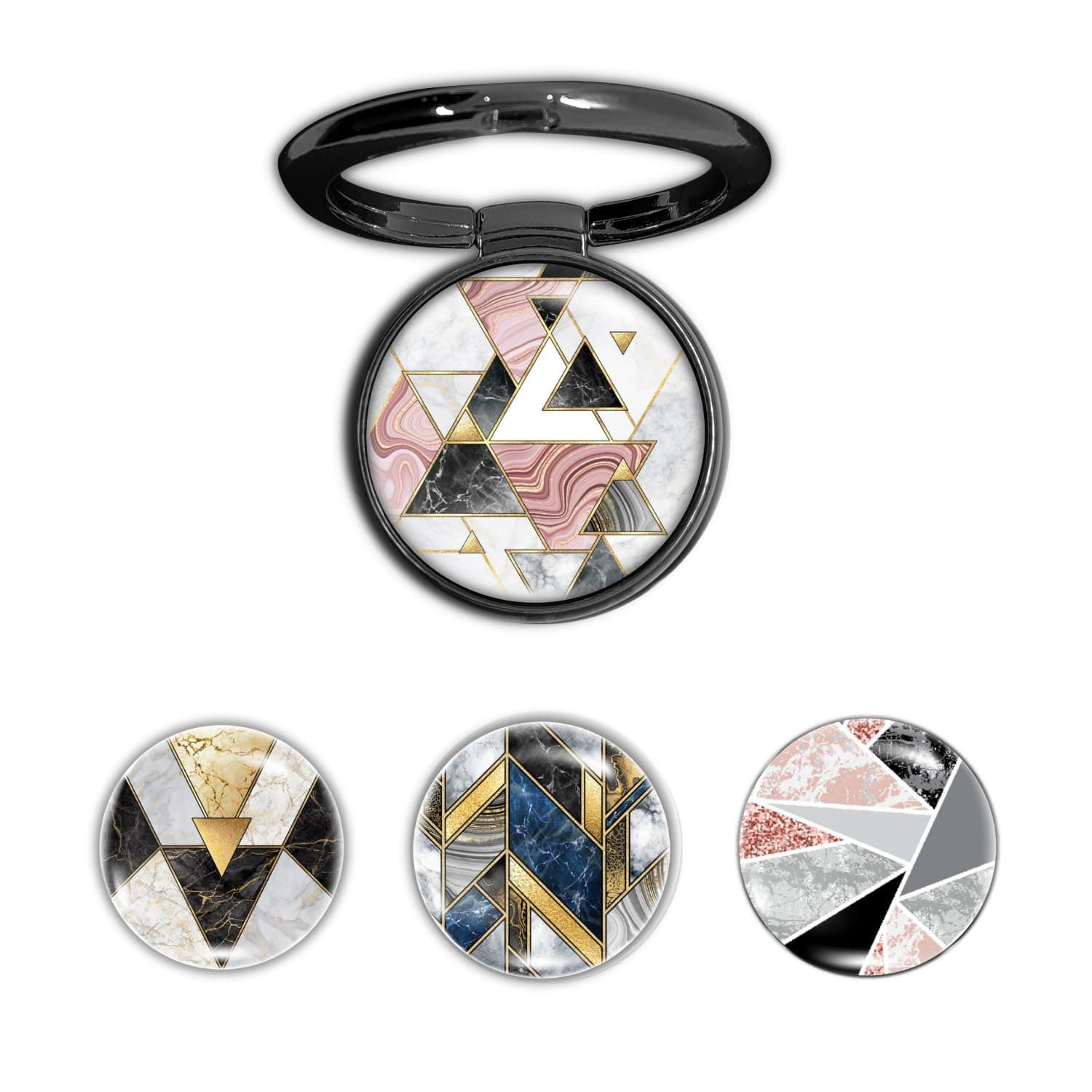 4-in-1 Metallic Mobile Back Ring Holder | Strong Grip for Phone & Back Cover | 4 3D Logo Magnets | 360° Adjustable Stand