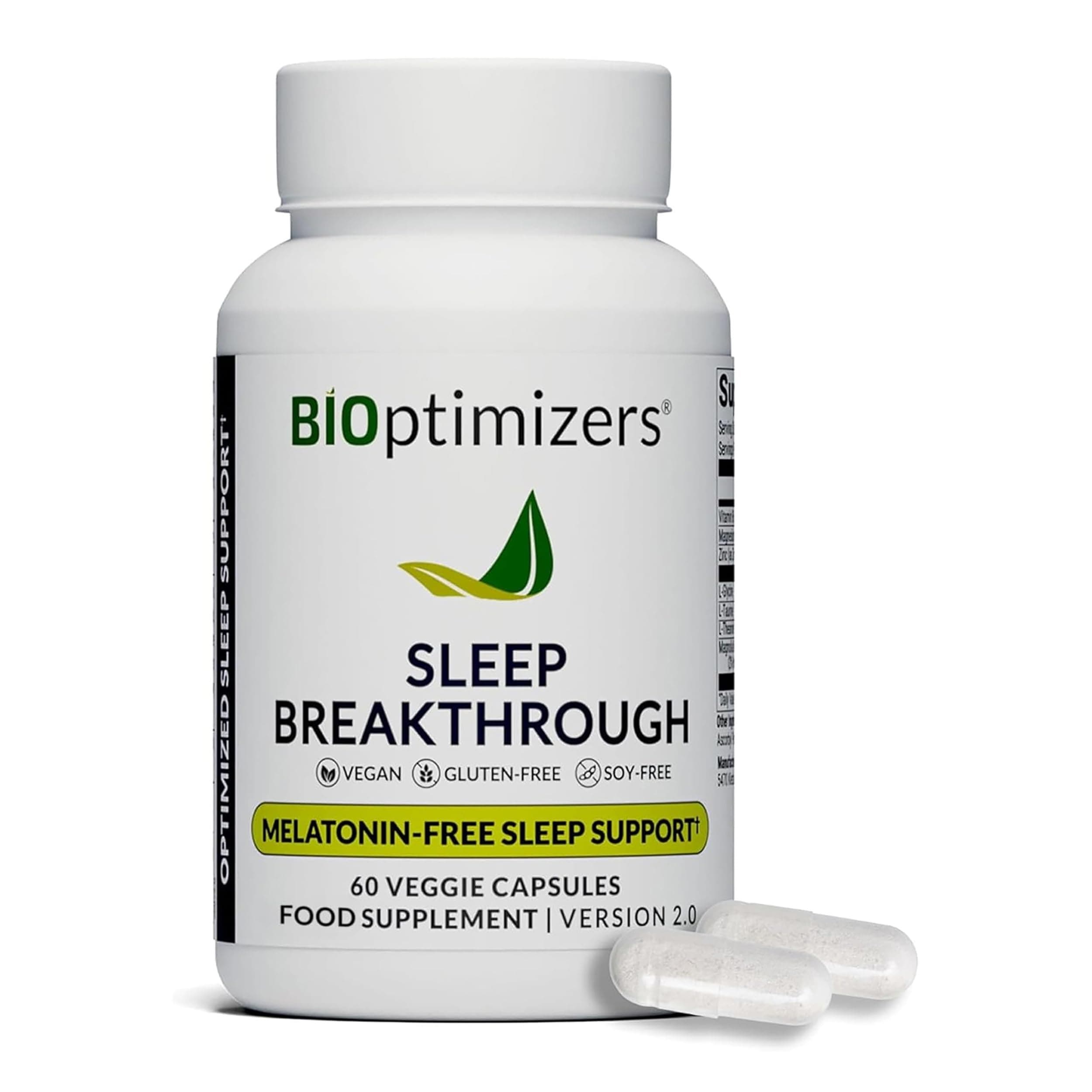 BiOptimizers Sleep Breakthrough 60 Capsules | Effective Sleeping Aids for Adults Melatonin Free, Magnesium & L-theanine | Extra-Strength Natural Herbal Support and Magnesium Sleep Aids for Adults