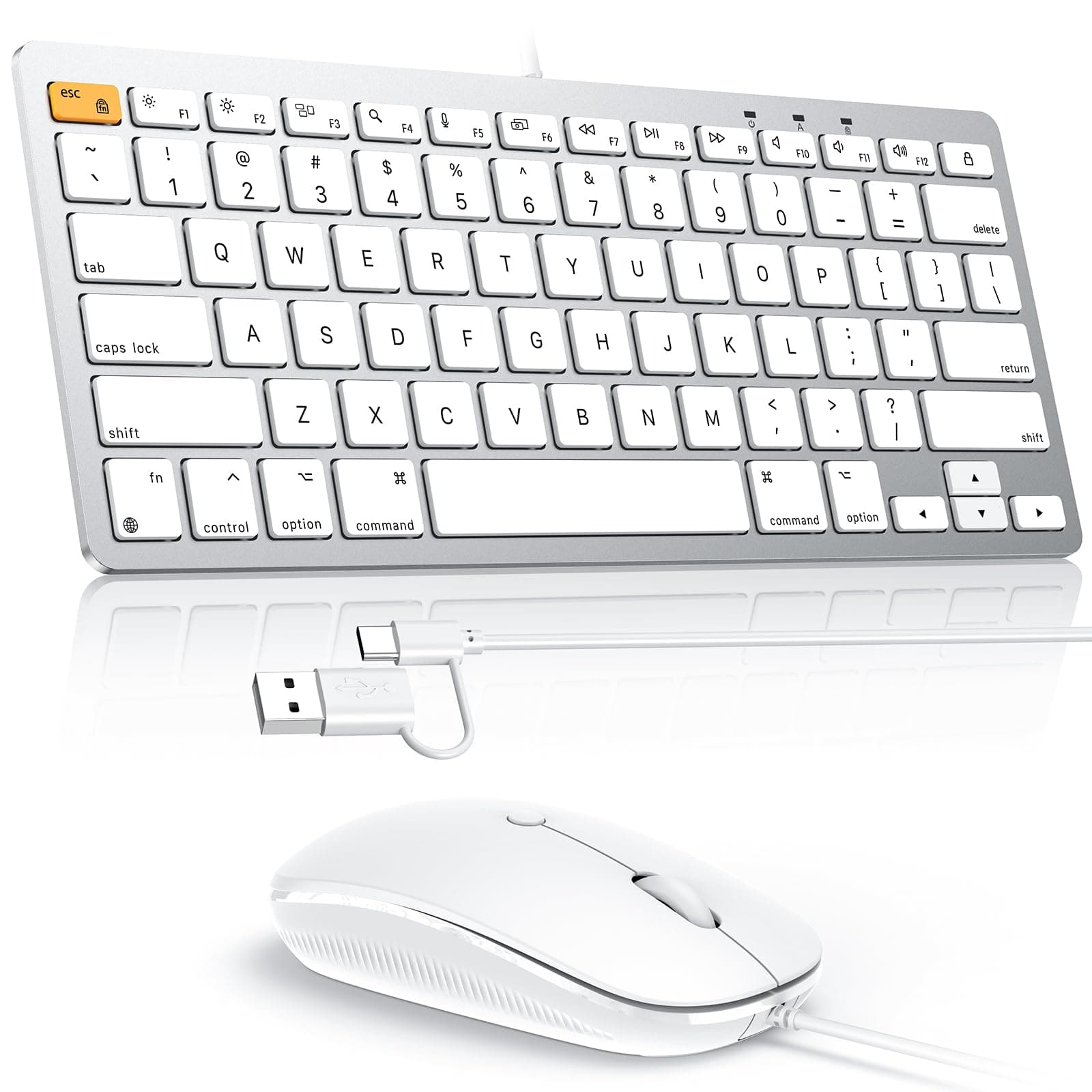 OMOTON Wired Keyboard and Mouse Compatible with Mac, with Dual Interface (Type-C and USB) Keyboard Compatible with MacBook Pro/Air, iMac, Mac mini/Pro Laptop
