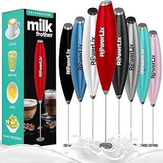 PowerLix Milk Frother Handheld Whisk - Electric Milk Frother Foamer with Stainless Steel Stand,15-20s, Powerful 19000rpm, Mini Drink Mixer Coffee Frother for Latte, Cappuccino, Hot Chocolate