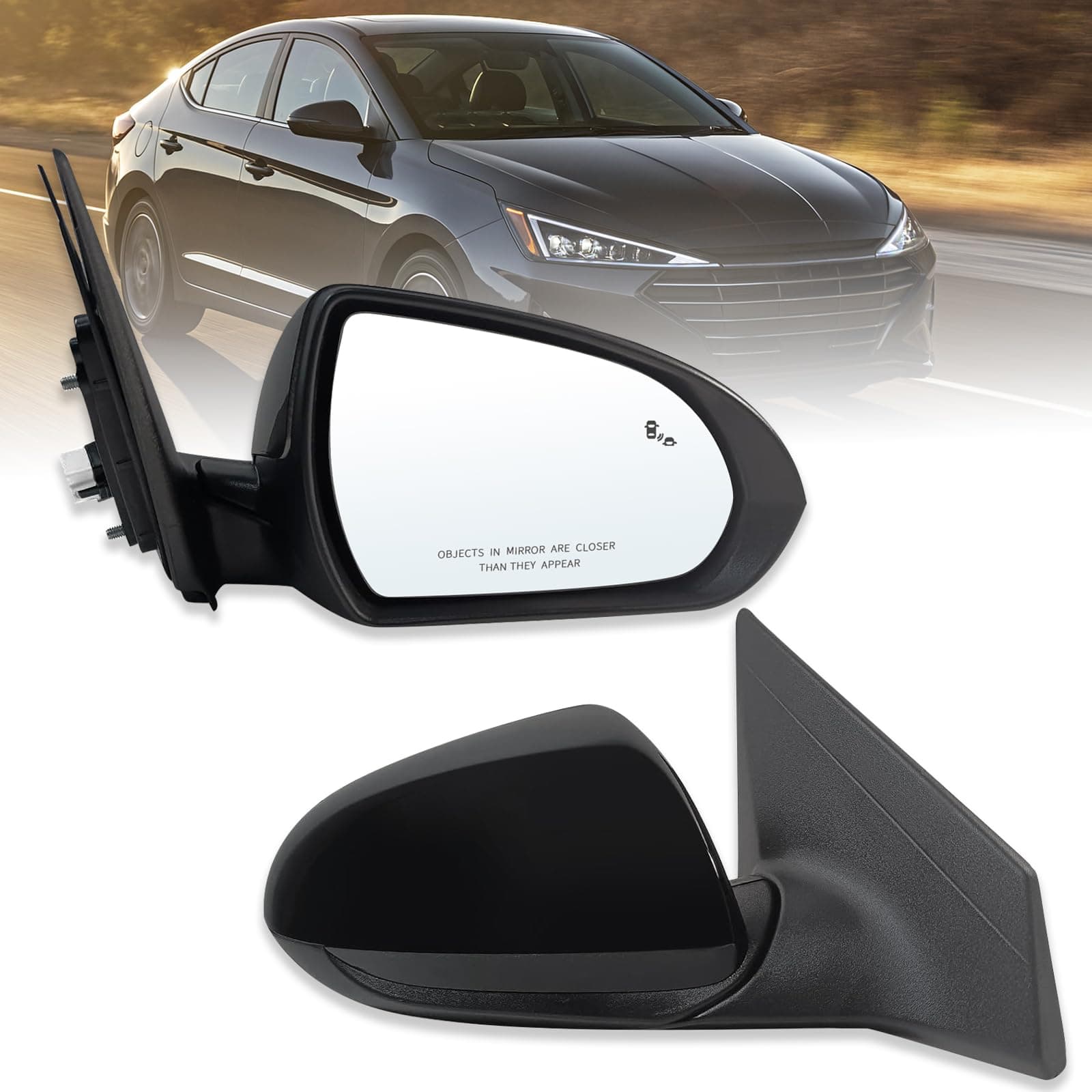 Right Passenger Side Mirror Compatible With 2017 2018 2019 2020 Hyundai Elantra With Power Glass Heated Blind Spot Black Replace#87620F3020(7Pins）